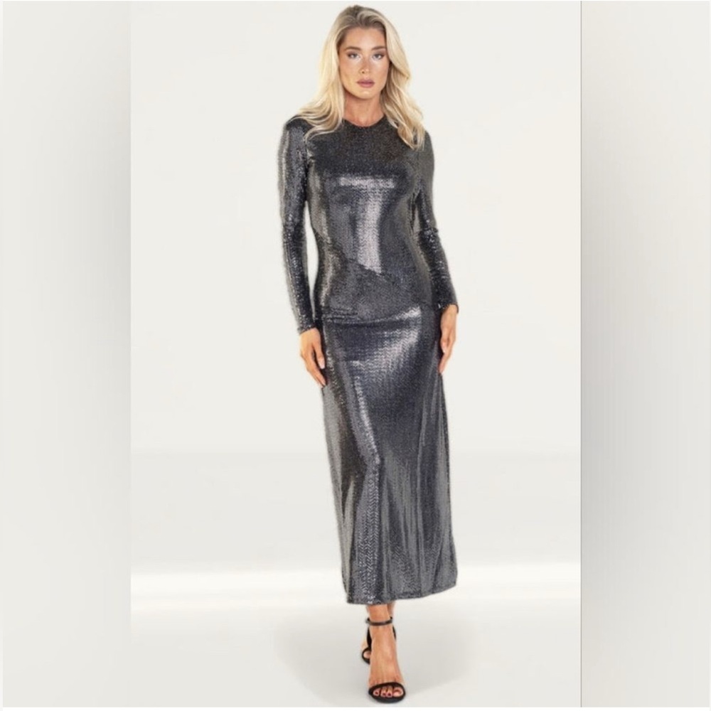 Bardot Womens Midi Sequin Dress Bodycon Midi Verona Mirror Black Silver Medium